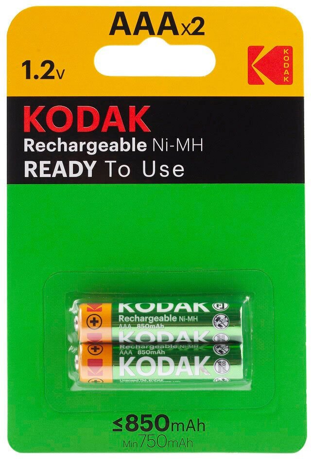 Аккумулятор Kodak, Ni-Mh, AAA, HR03-2BL, 1.2В, 650 мАч, блистер, 2 шт.