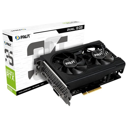 Видеокарта Palit RTX 3050 DUAL 8Gb GDDR6 1552Mhz PCI-E 4.0 8192Mb 14000Mhz 128 bit HDMI 3xDP NE63050018P1-1070D