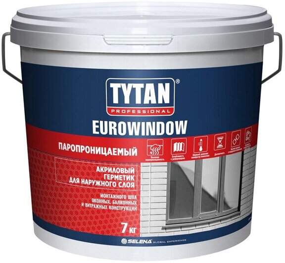 Герметик акриловый tytan professional eurowindow паропроницаемый 7кг белый, арт.18249