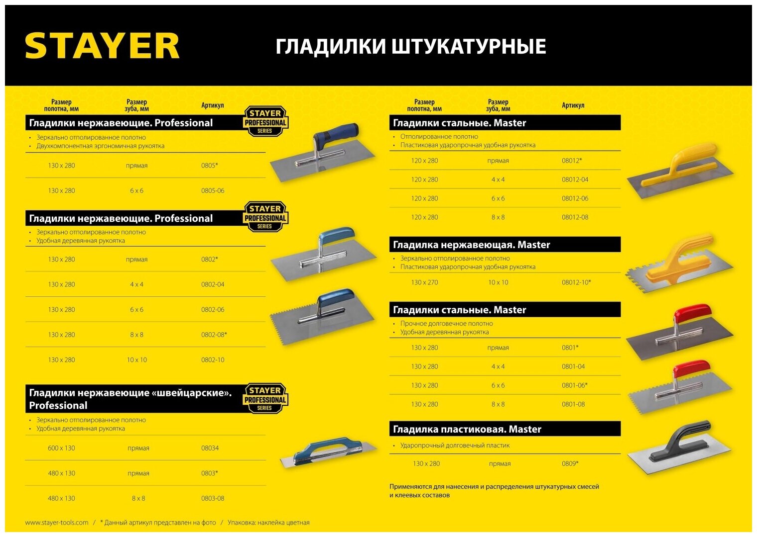 STAYER 130 х 280 мм штукатурная пластиковая гладилка (0809)