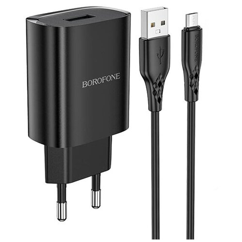 Блок питания сетевой 1 USB Borofone, BN1, 2100mA, пластик, кабель микро USB, цвет: чёрный