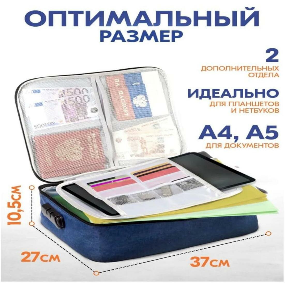 Органайзер MILENI, для хранения документов, с кодовым замком, синий