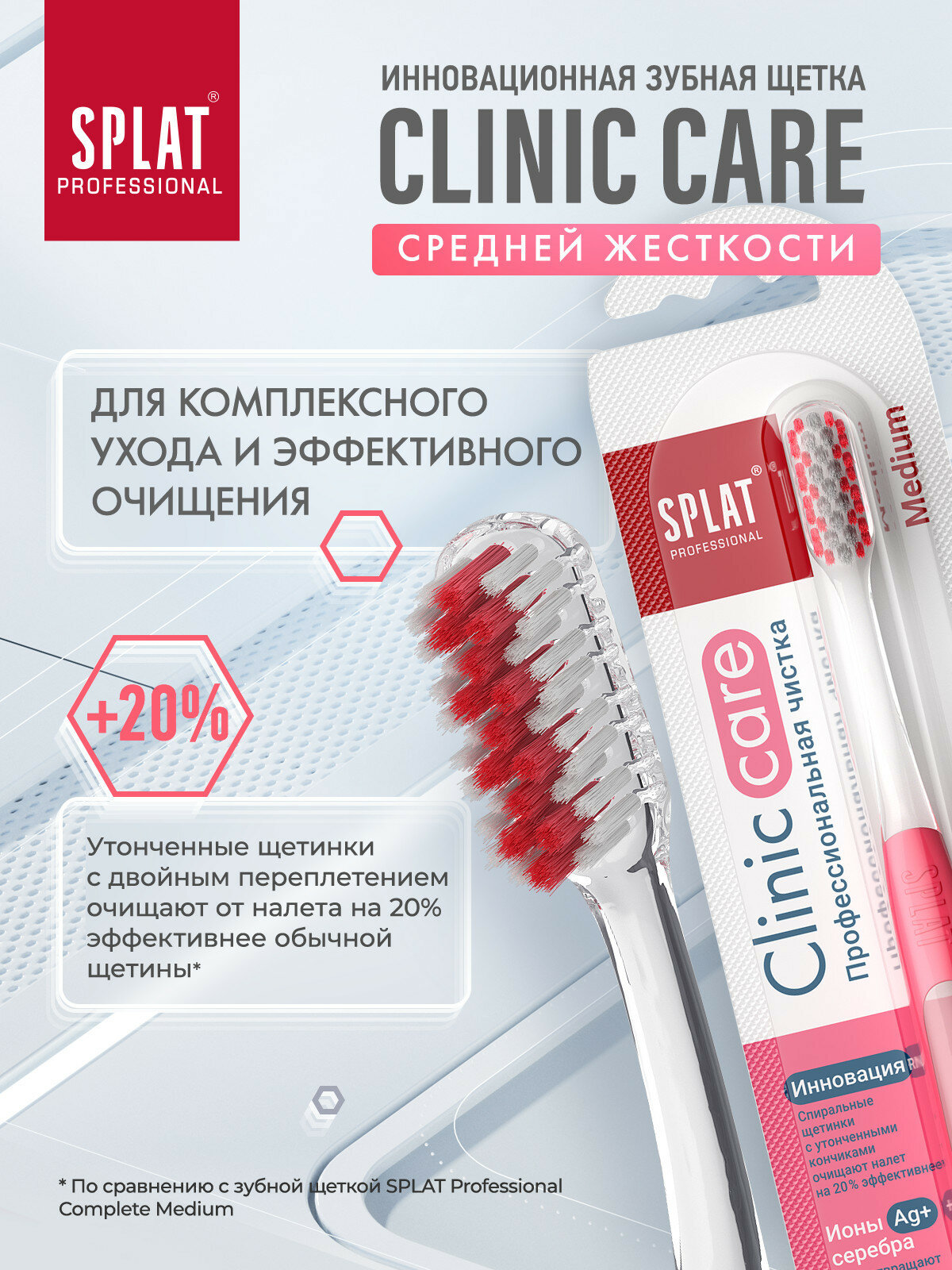 Изображение Зубная щетка SPLAT Professional CLINIC CARE сплат профессиональная средней жесткости кораллового цвета щетка для зубов 1 шт
