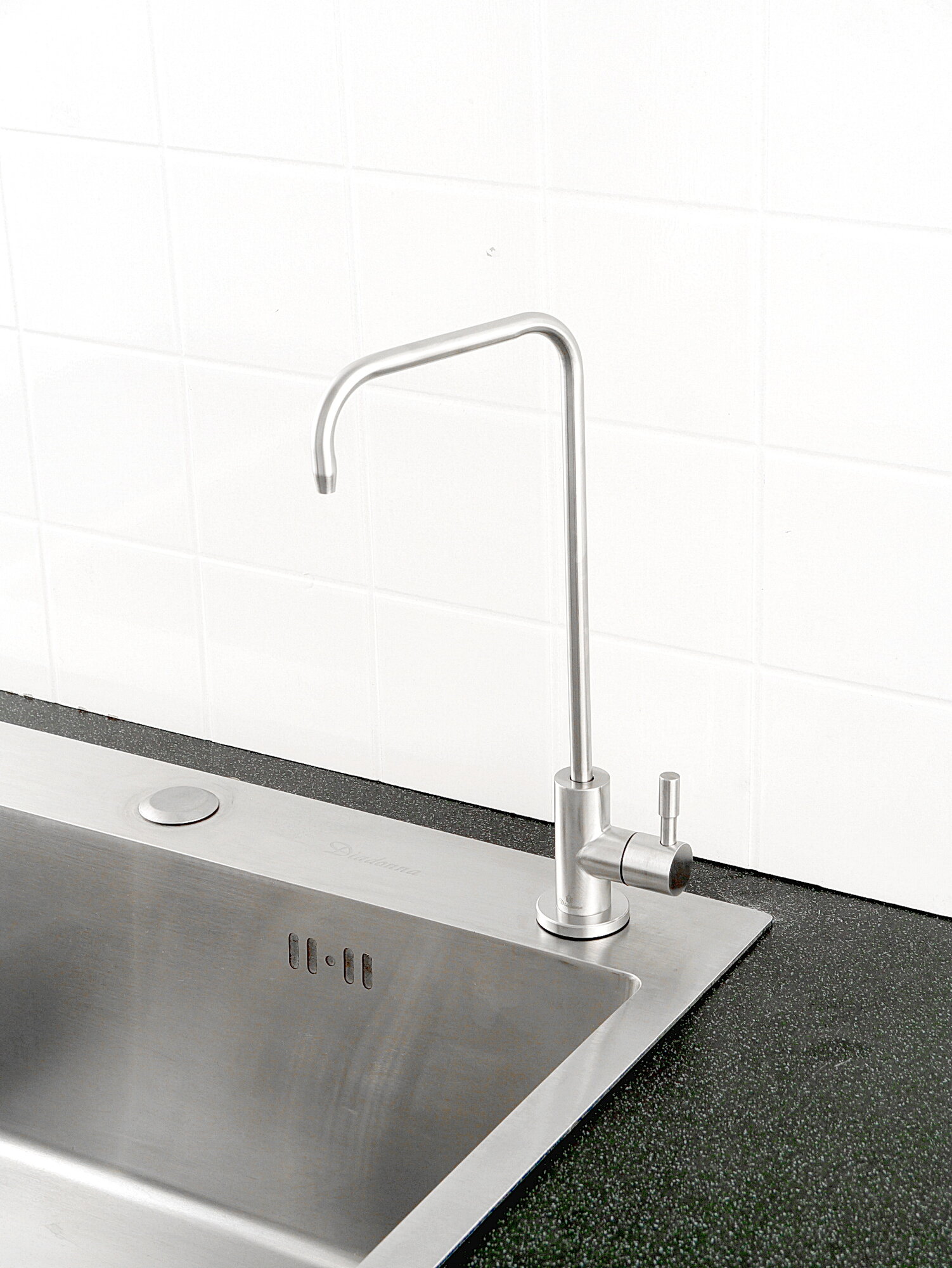 Кран для питьевой воды Diadonna, нержавеющая сталь, латунь, однорычажный, гибкий подвод, серый — фото 1