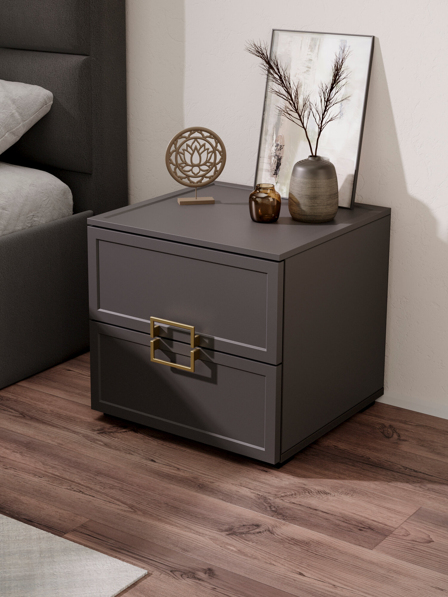 Тумба прикроватная Мебель Трия "Стелла", с ящиком, 2 ящика, серая, ЛДСП, 43,2x45х45см — фото 1