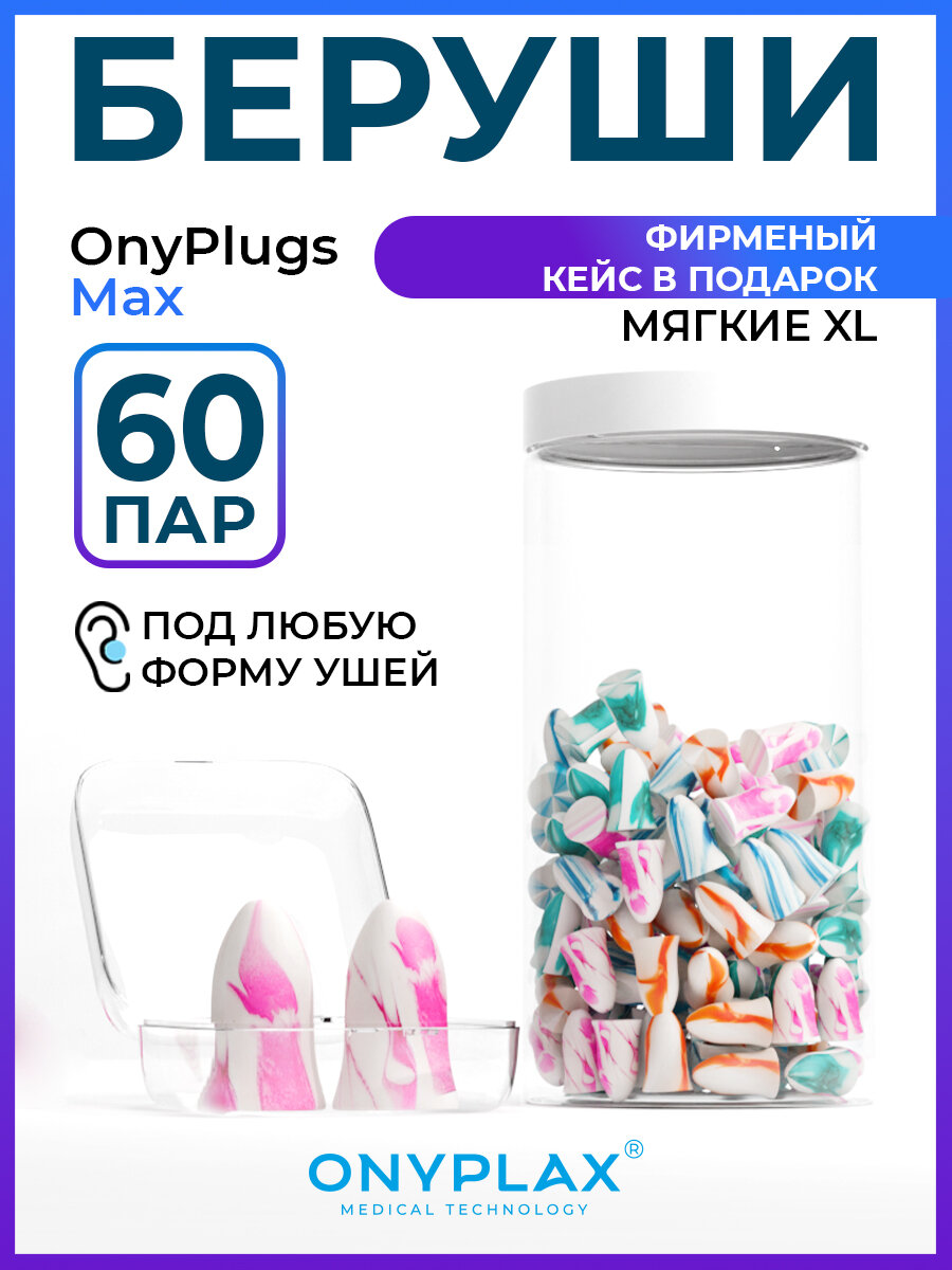 Беруши для сна Onyplax, многоразовые, мягкие, противошумные, 120 шт