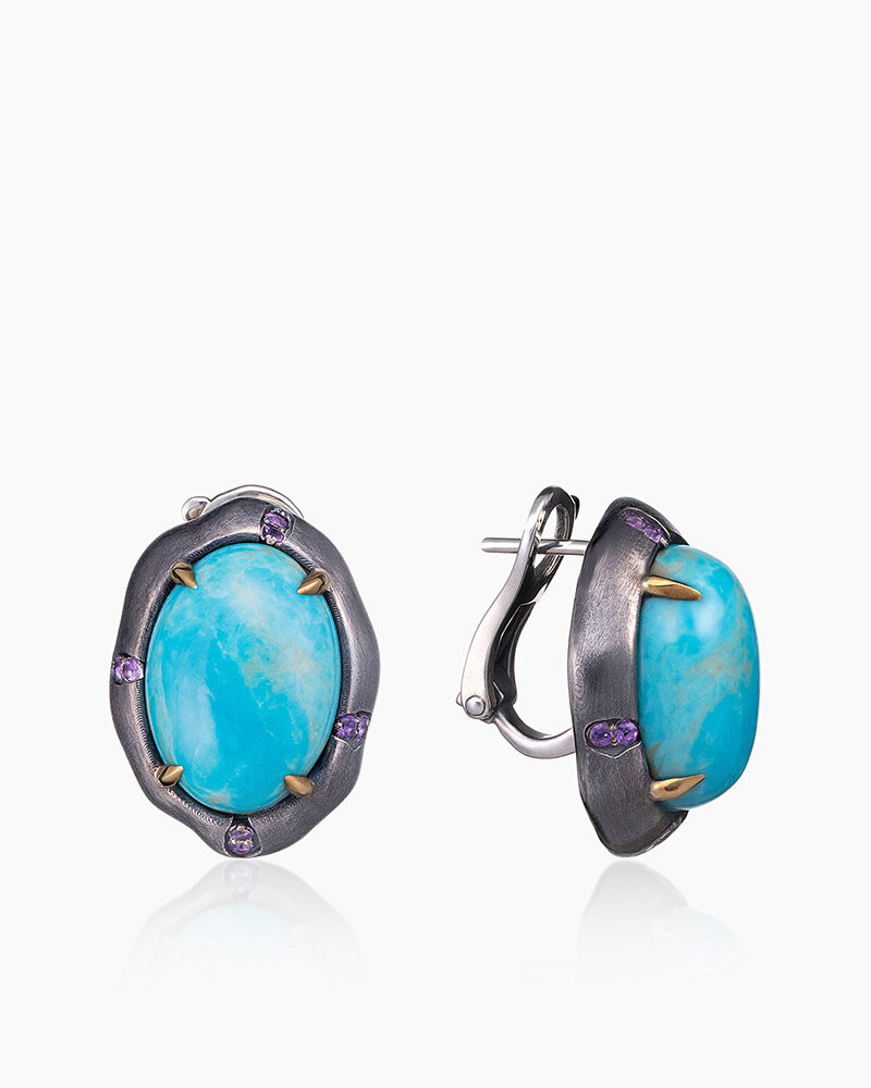 Серьги SARKISSIAN, серебро, 925 проба, чернение, аметист, бирюза, , бирюзовый