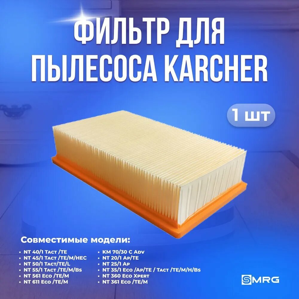 Фильтр складчатый из целлюлозы для пылесосов Karcher серии NT45/1 NT25 NT35 NT360 NT55/1 NT361 NT 561 NT611