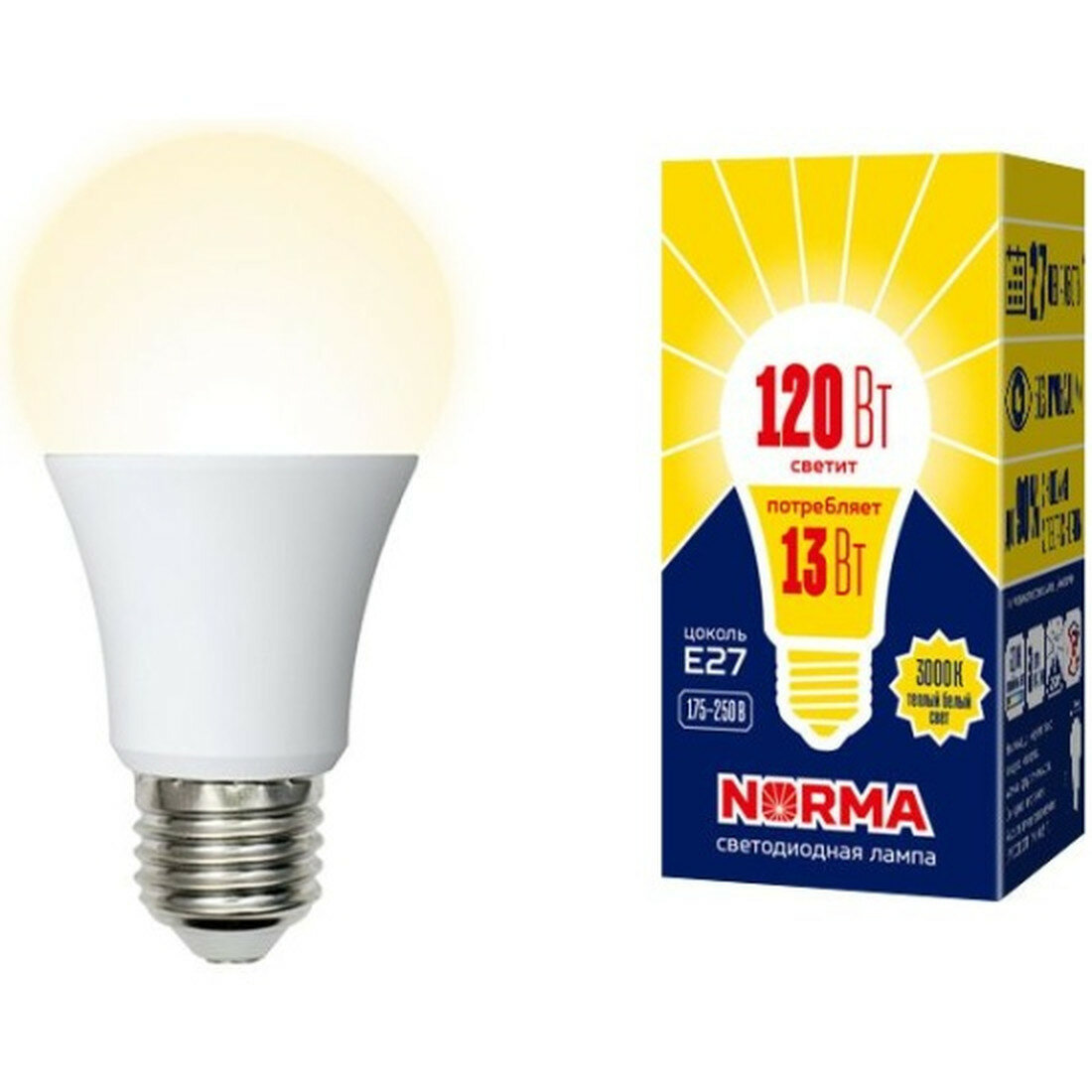 Лампа Volpe LED-A60 E27 13Вт теплый свет грушевидная форма