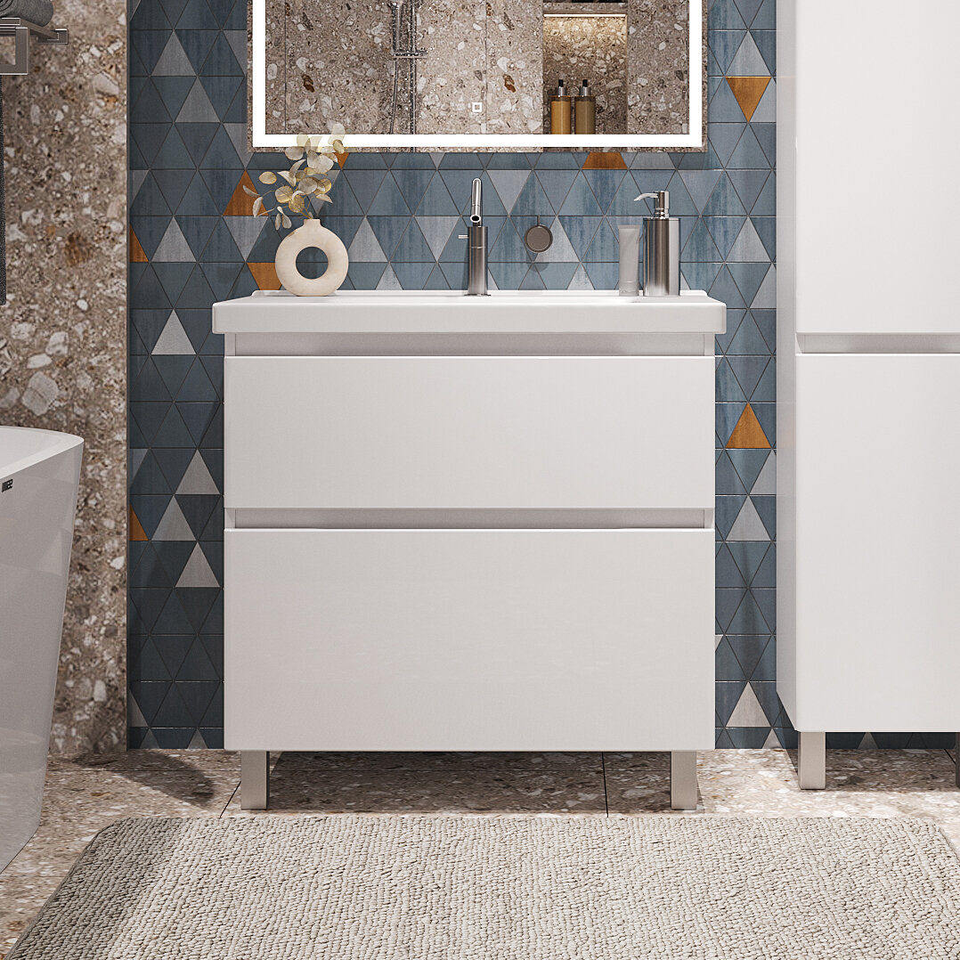 Тумба напольная SanStar Riana 80 с раковиной Гармония 80 (комплект) для ванной комнаты, белая