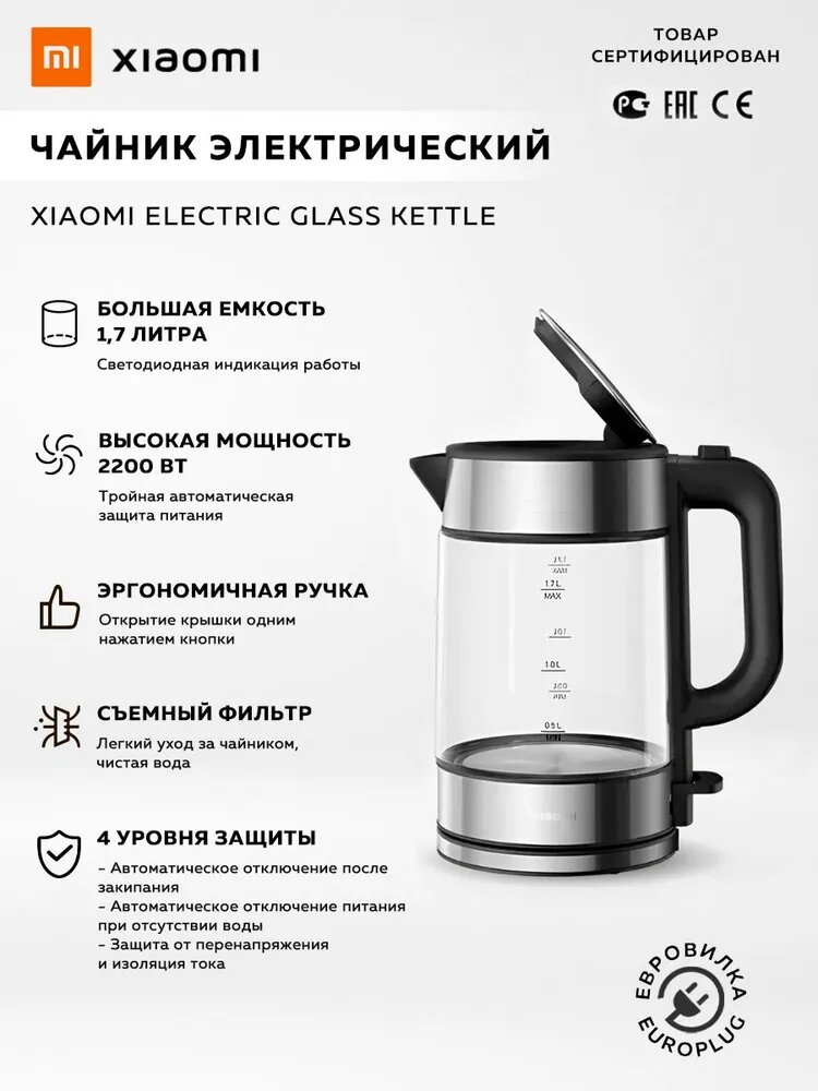Чайник электрический Xiaomi Electric Glass Kettle BHR7490RU (Black)