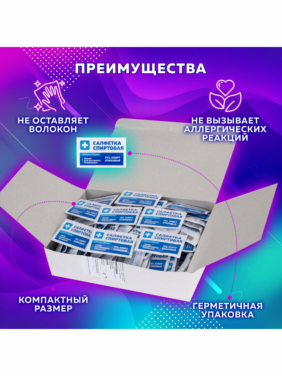 Салфетки Спиртовые Салфетки влажные спиртовые дезинфицирующие антисептические медицинские для инъекций и уколов 125х150 мм Комплект 250 шт, Грани, короб 630865