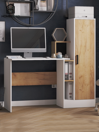 Изображение товара Компьютерный стол HOMEGRAD КМ-2, ЛДСП, 135х135x60см, белый/дуб крафт золотой