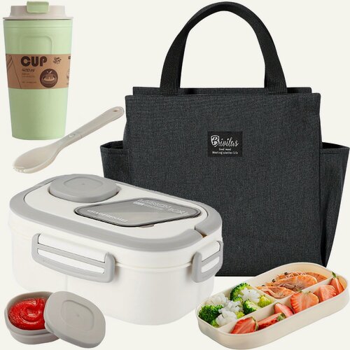 Изображение товара Японский набор ланчбоксов: контейнер + столовые приборы для школы, офиса и пикника.