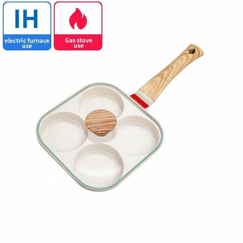 Сковорода с крышкой для индукционной плиты, для яичницы, для блинов и оладьев с антипригарным покрытием, 4х секционная