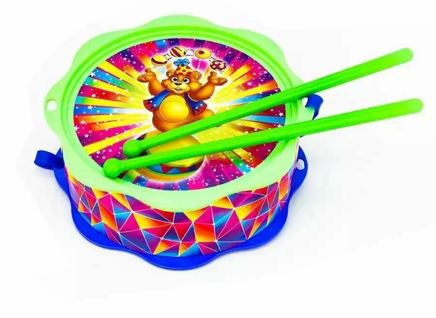 Барабан детский КНР С2-4 "Малышок" в комплекте 2 палочки, от 3 лет