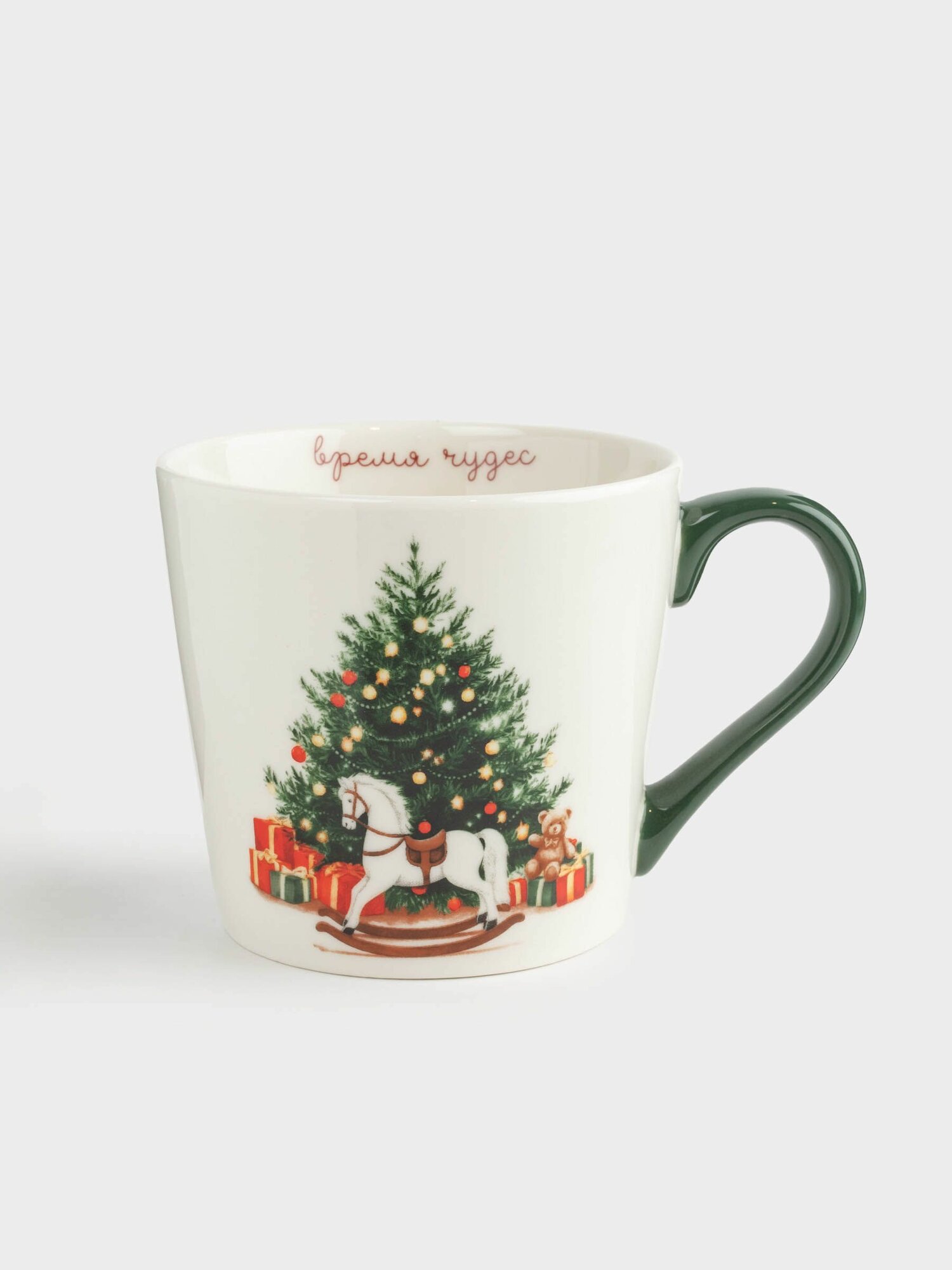 Кружка 450 мл фарфор N бело-зеленая Лошадка с елкой Horse christmas