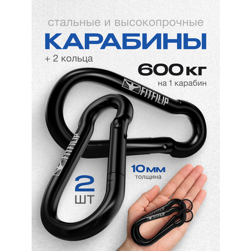 Карабины универсальные металлические 2 шт толщина 10мм с кольцом