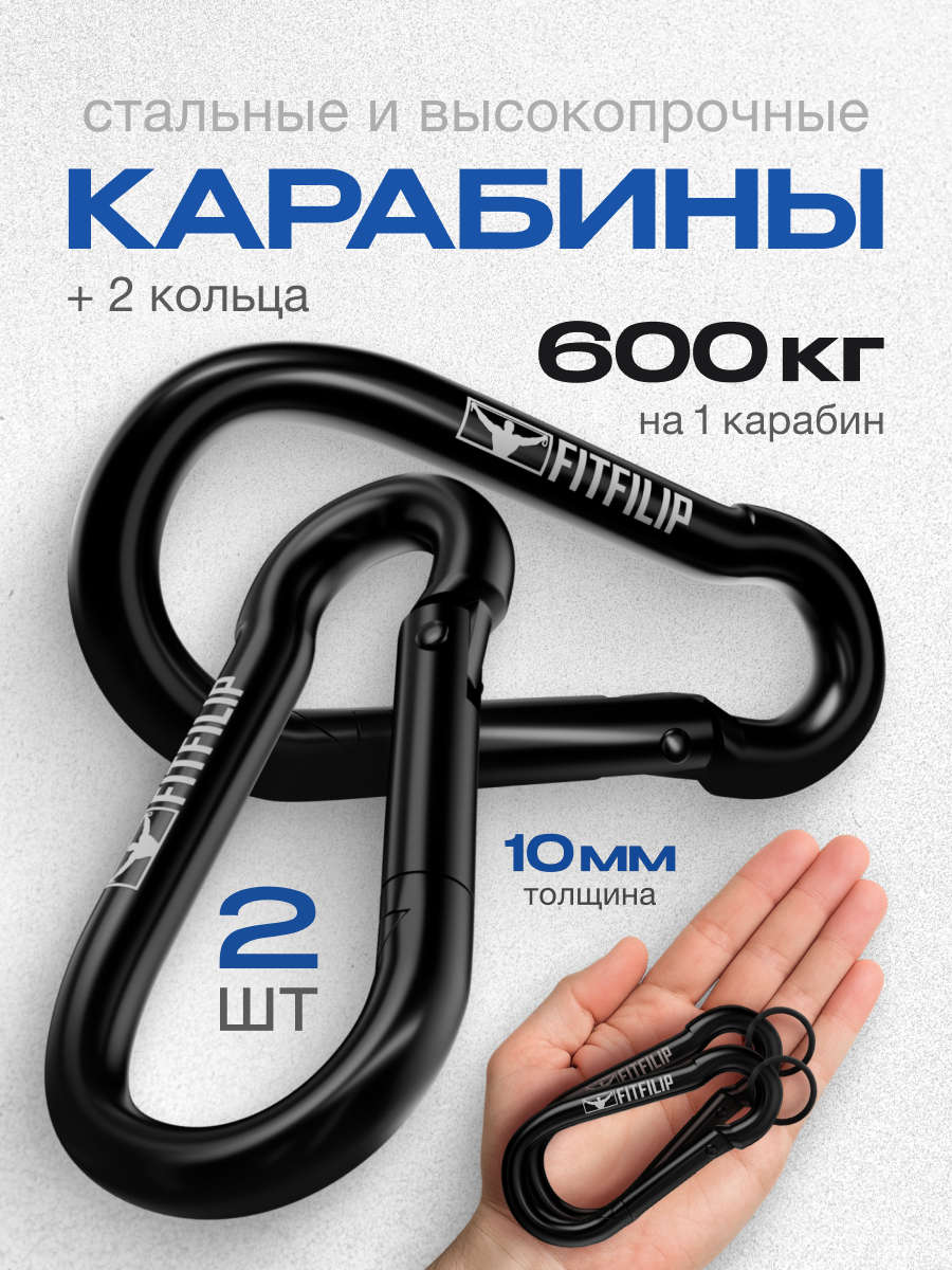 Карабины универсальные металлические 2 шт толщина 10мм с кольцом
