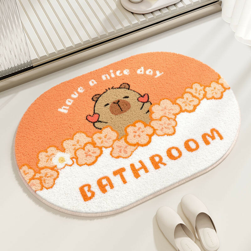 Soft wool bathroom rug with cute capybara flower pattern for kitchen and toilet style c 40x60cm