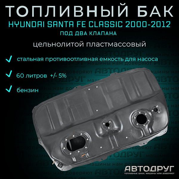 Топливный бак Hyundai Santa Fe Classic 2000-2012 бензин, пластик, под 2 клапана