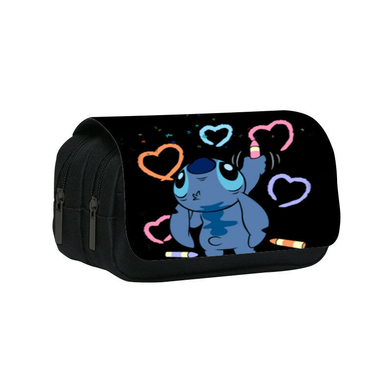 Stitch cartoon pen holder with dual compartments for boys and girls school supplies