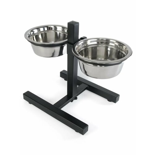 фото Zoozoozoo стойка с мисками для собак, металлическая, 2х1650мл, 21см