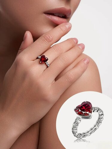 Изображение товара Кольцо обручальное, серебро, 925 проба, родирование, кварц синтетический, фианит