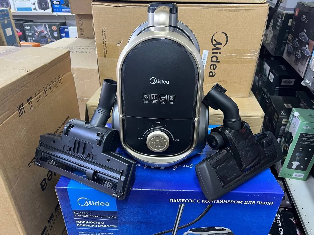 Пылесос Midea 18KYGD, вертикальный, стильный дизайн, золотистый/серый 1800wt