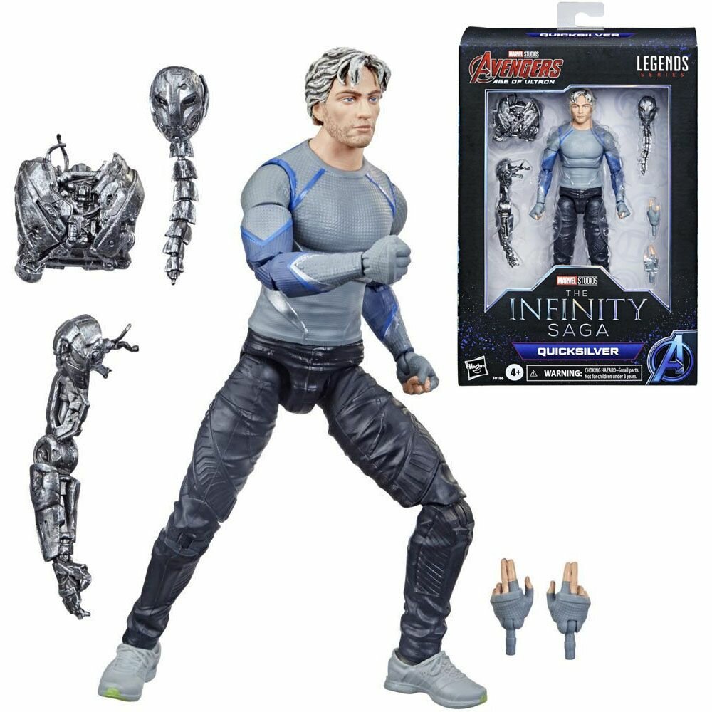 Игрушечная фигурка Quicksilver из серии Hasbro Marvel Legends, выполненная в масштабе 6 дюймов, включает в себя премиальный дизайн и 5 аксессуаров