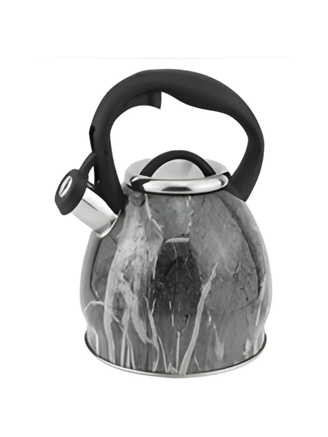 Металлический чайник HausRoland со свистком и пластик ручкой, черный и белый - Серый