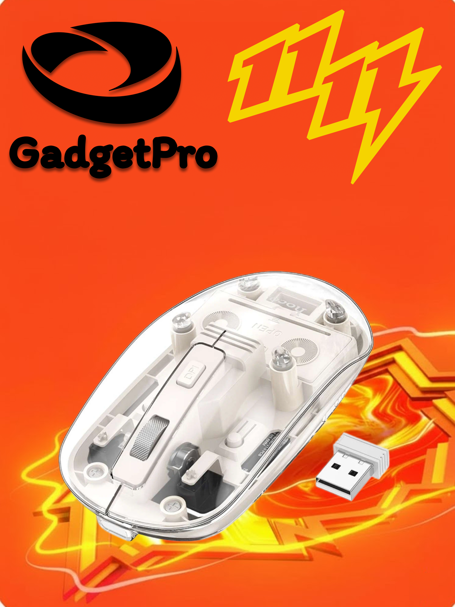 Беспроводная Bluetooth-мышь Hoco GM29, 1600 DPI, 4 кнопки, бесшумная, эргономичная, прозрачный корпус