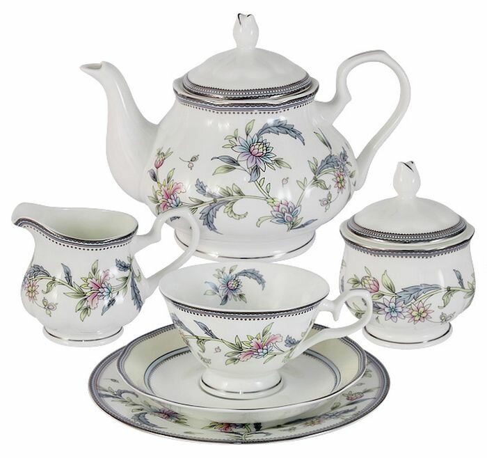 Чайный сервиз "Сад цветов 21 пр. на 6 персон. Костяной фарфор. Компания Emirald. В упаковке.