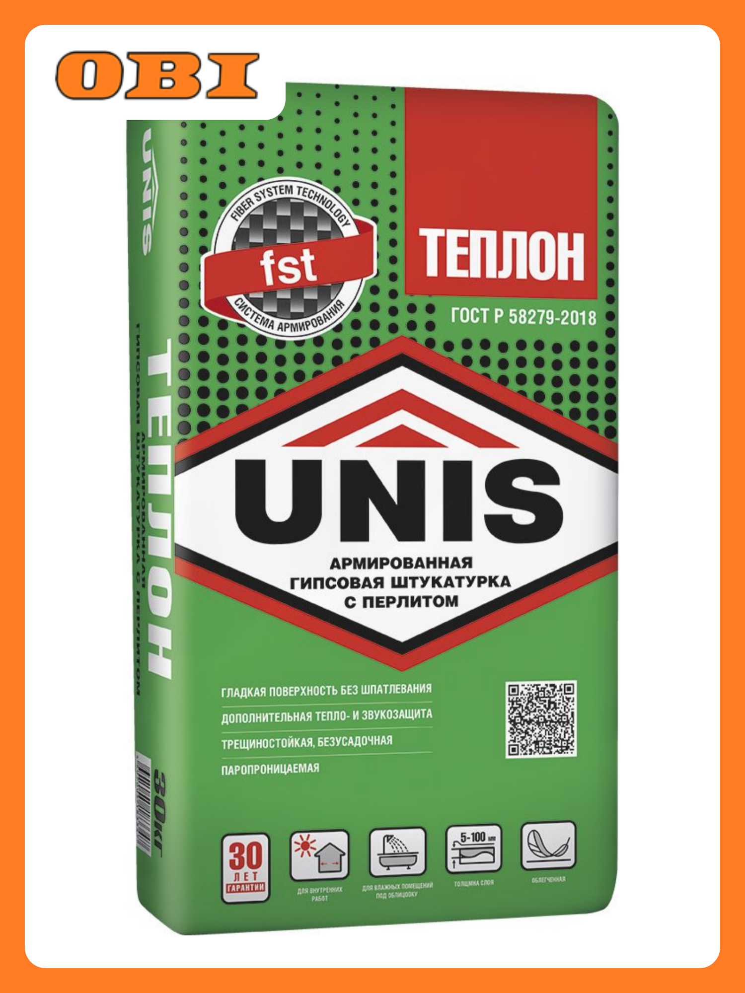 Штукатурка базовая гипсовая UNIS Теплон Армированный 30 кг