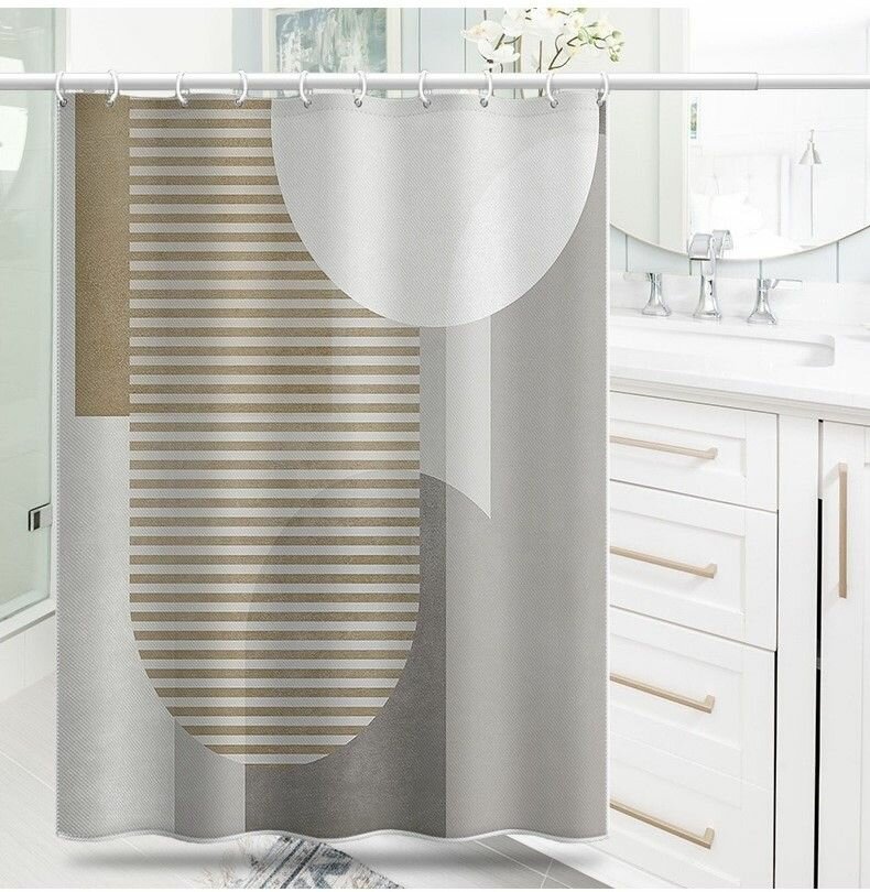 Штора для ванной тканевая "Геометрия", водонепроницаемость, кольца в комплекте, бежевая, 180x180 — фото 1