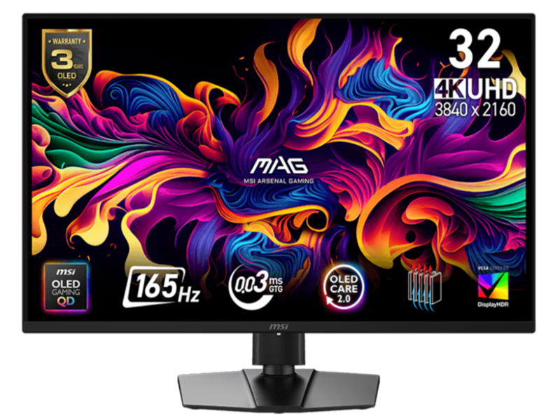 Монитор MAG 322UP QD-OLED E16 31,5" 16:9 UHD(3840x2160) QD-OLED Flat, True Black 400, 0.03ms(GTG), 1,5M:1, 250nits, 2xHDMI, DP, Type-C, Tilt, Swivel, Height, Pivot, VESA,165Hz, Black,1y w-ty