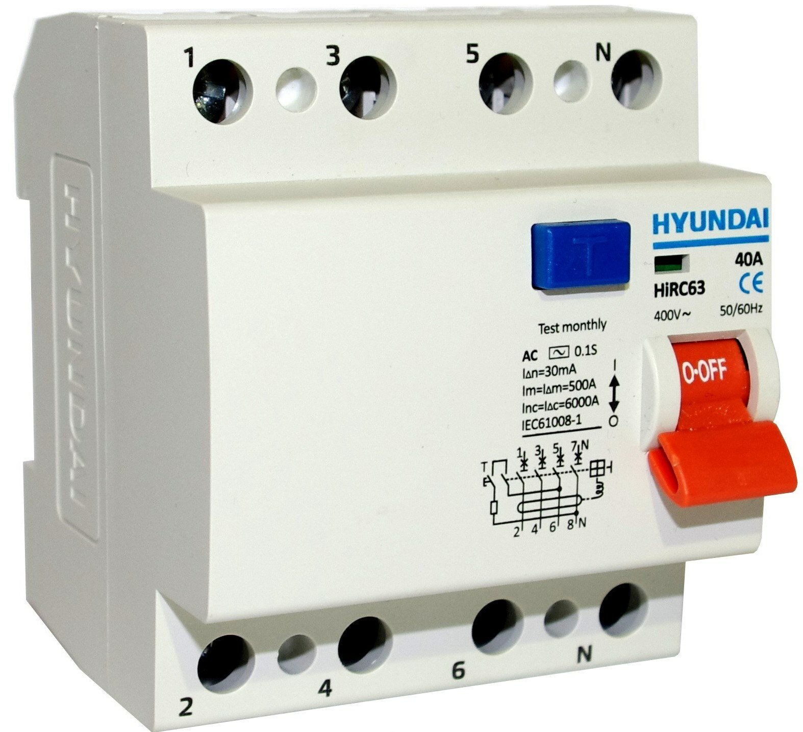 Устройство защитного отключения HIRC63 4PG7S0000C 00063F 4 полюса 63A 300mA HYUNDAI