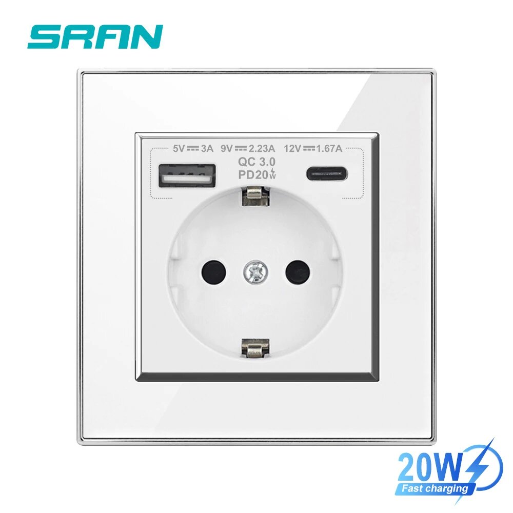 Настенная USB-розетка акриловая панель 86 мм * 86 мм 5 В 2 А и 20 Вт USB-порт для зарядки типа c электрическая розетка для дома
