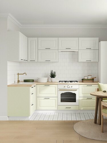 Изображение товара Кухонный гарнитур угловой Шервуд 2.4х1.4 м, мебель для дома и кухни, Белый / Арктик / Дуб кремовый