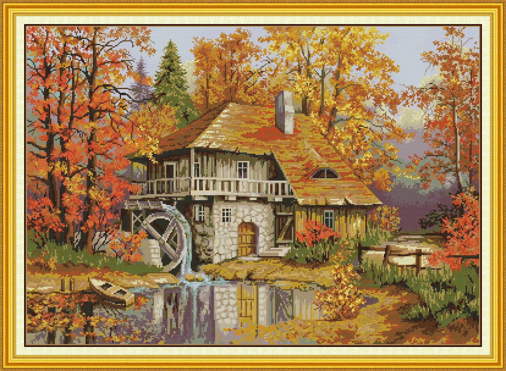 NKFвышивка крестом наборы, Схема на16CT "Осенняя водяная мельница",66*48CM