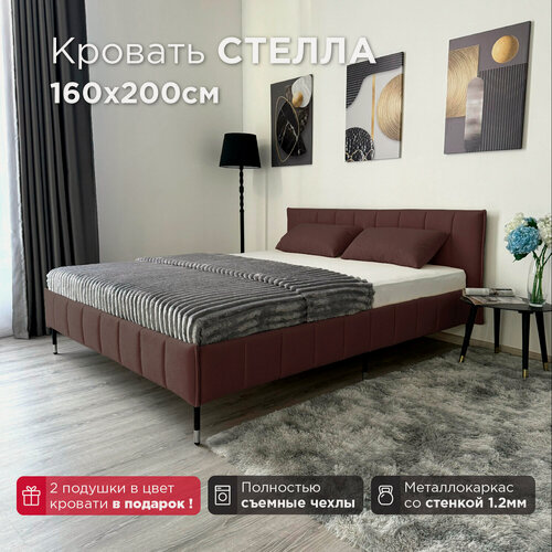 Изображение товара Кровать Redsofa Стелла темно-коричневый Teddi / ножки хром 160х200 с ортопедическим основанием