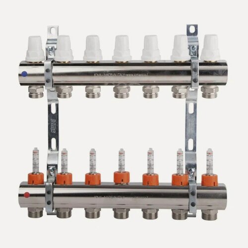 Изображение товара Коллектор с расходомерами. Ручная-терморегулирующая регулировка. Кронштейны (ICMA Италия) K013 1"x 7 87K013PR06