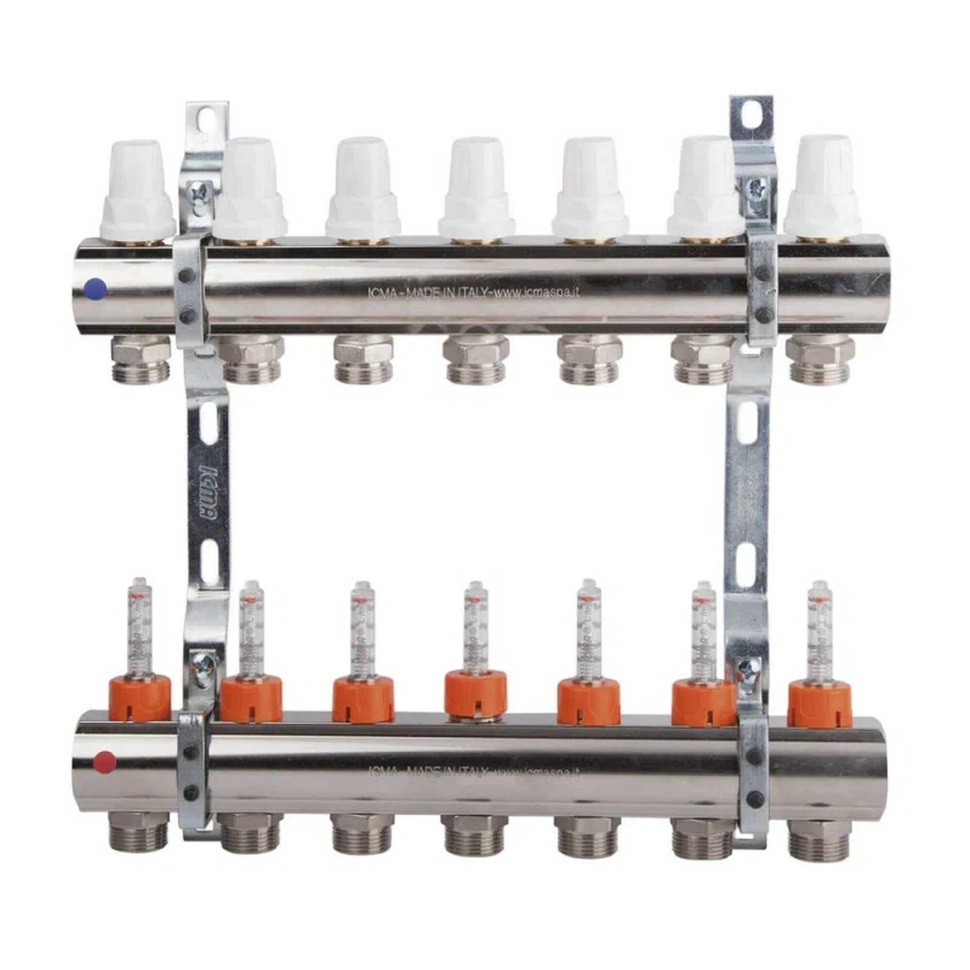 Коллектор с расходомерами. Ручная-терморегулирующая регулировка. Кронштейны (ICMA Италия) K013 1"x 7 87K013PR06