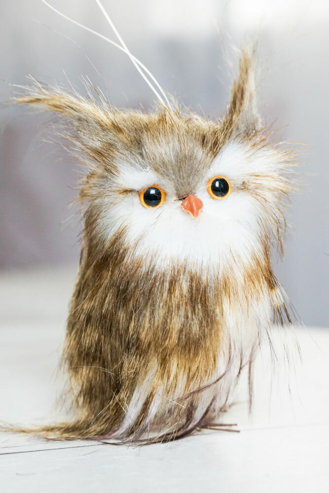 Ёлочное украшение совёнок дана, искусственный мех, перо, 14 см, Winter Deco 1135229