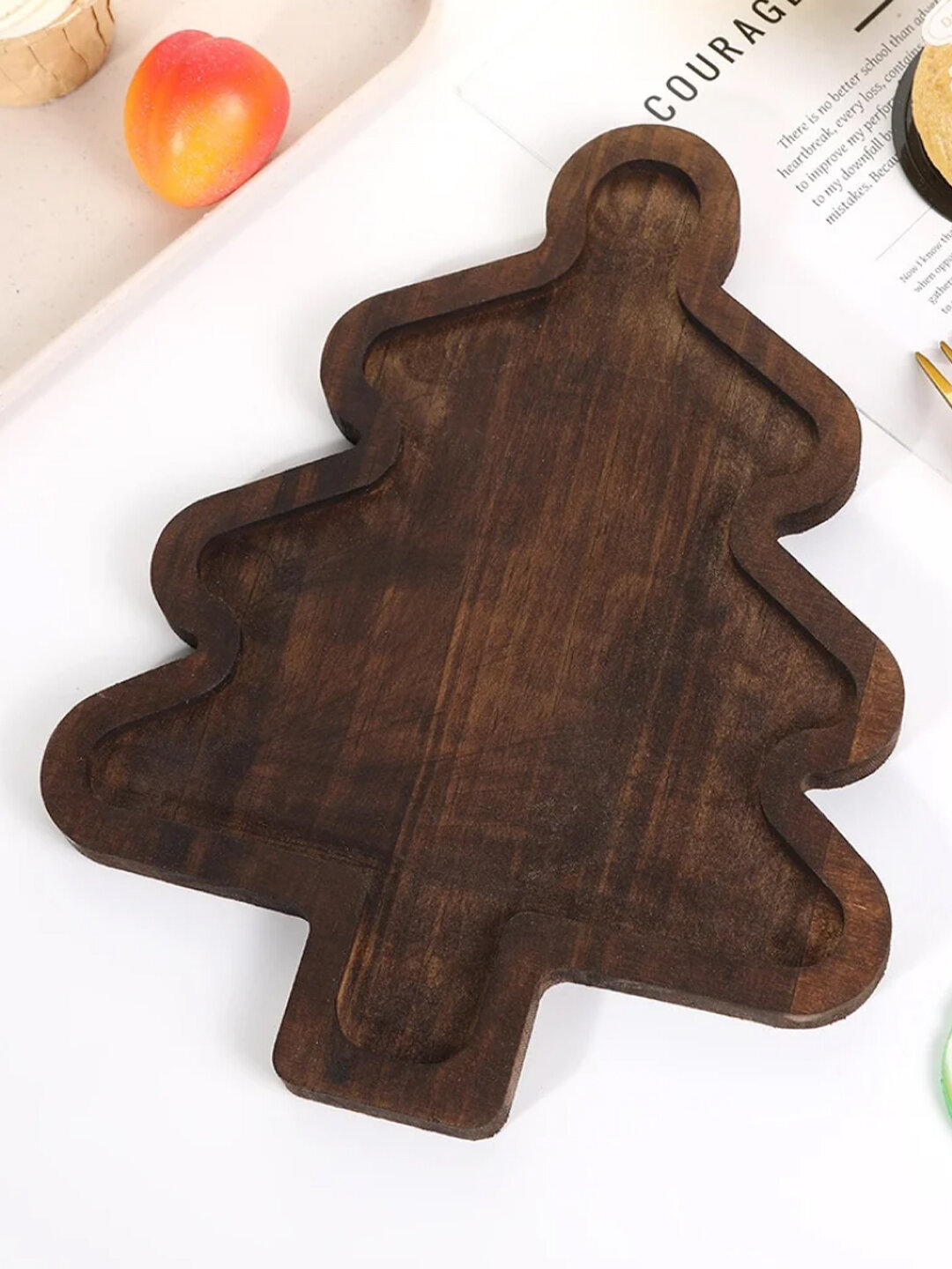 Деревянная сервировочная тарелка для закусок и орехов, новогодний дизайн