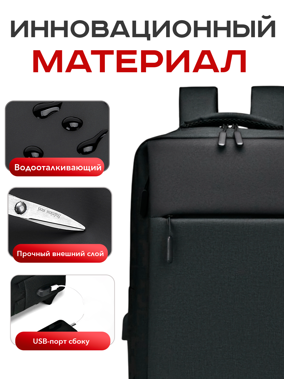 Рюкзак Milooky, с USB-портом, водоотталкивающий, чёрный, полиэстер — фото 1