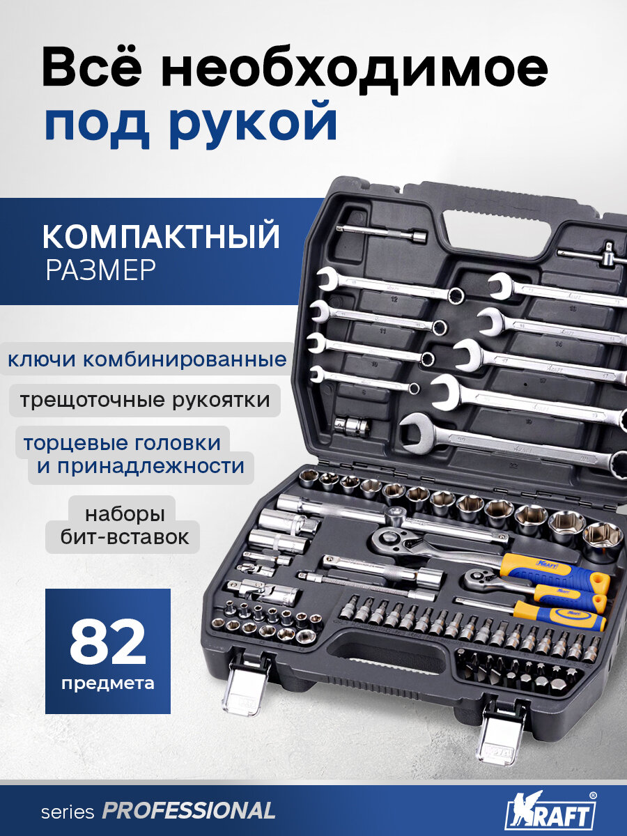 Набор инструмента 1/2"Dr и 1/4"Dr 82 предмета — фото 1