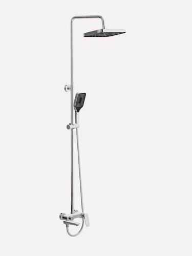 Изображение товара Душевая стойка BelBagno Due DUE-VSCM-CRM со смесителем, хром, глянцевая, душевая система с тропическим душем, с изливом, с лейкой, латунная, рычаг сбоку