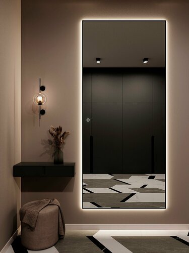 Изображение товара Зеркало настенное 230х100 см. черное с подсветкой сенсорное в алюминиевой раме интерьерное BLX MIRROR