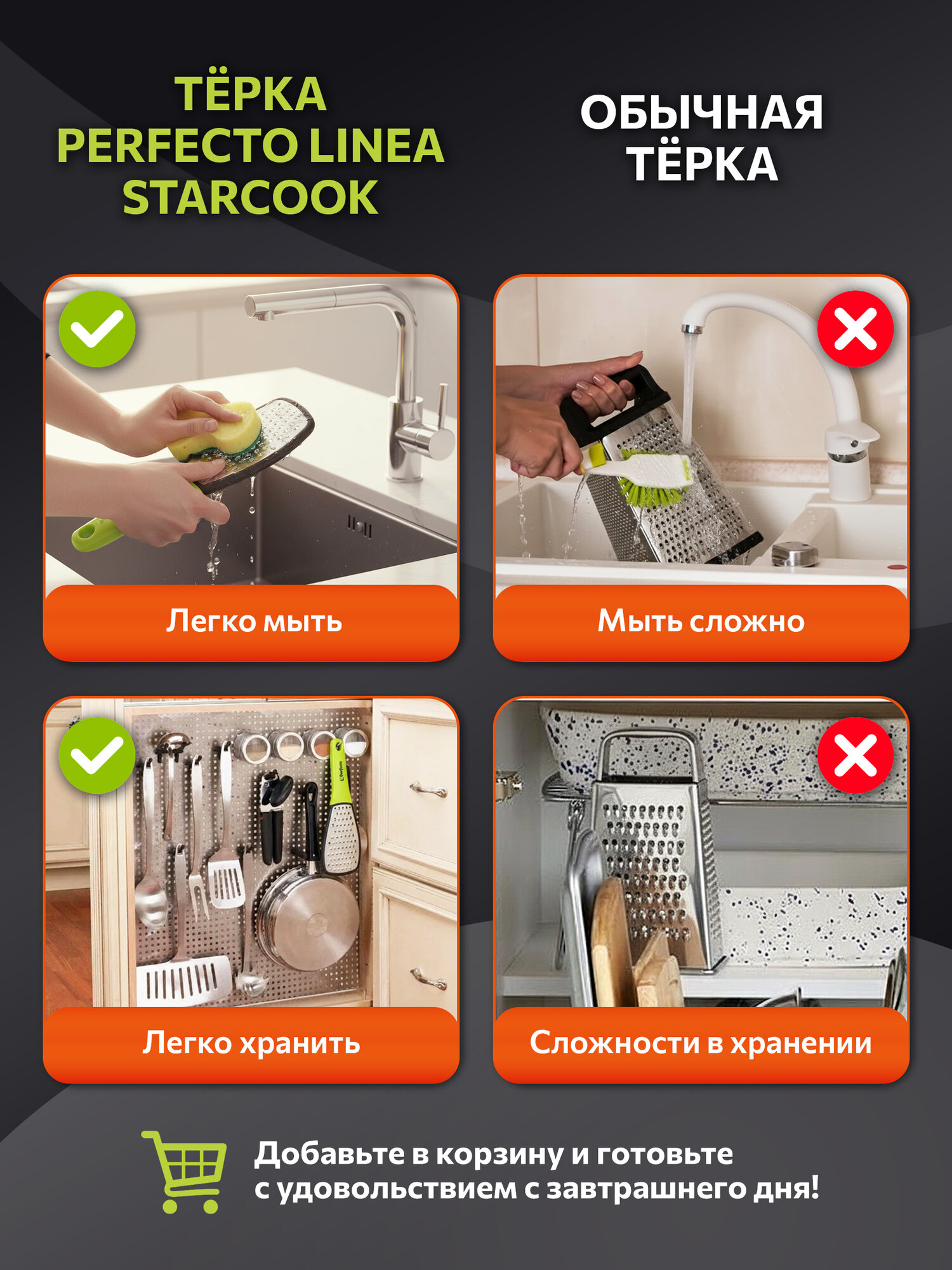 Терка для овощей ручная PERFECTO LINEA серия Starcook салатовая 21-195522 — фото 1